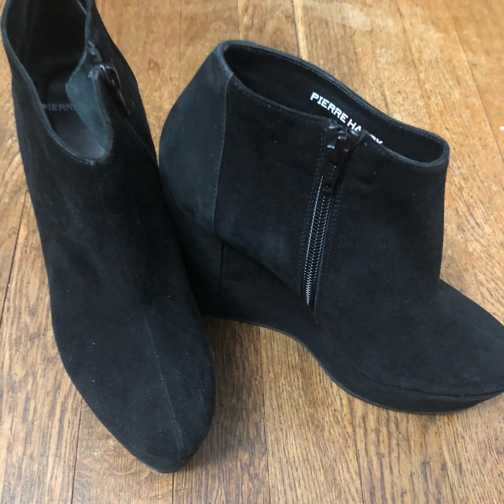 Pierre Hardy Black Suede Wedge Booties Size 7.5